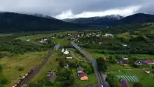 Village Strilky, Sambir district, Lviv region. Aerial view.