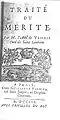 1703 - Frontispiece of the book Traité du Mérite, par l'abbé de Vassetz, printed by Guillaume Vandive, at Paris, au Dauphin Couronné, 1703.