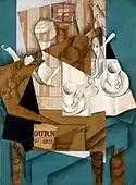 Breakfast; by Juan Gris; 1914; gouache, oil and crayon on cut-and-pasted printed paper on canvas; 80.9 x 59.7&nbsp;cm; Museum of Modern Art (New York City)