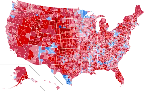 Results by county, shaded according to winning candidate's percentage of the vote