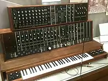 Earlier Moog sequencer (left, added after 1968) on the 1st commercially sold Moog Modular prototype (c.1964)