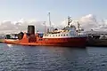 Renamed Orcadia, in the James Watt Dock, with MV&nbsp;Isle of Arran behind in the Garvel dry dock