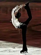 Man performs Biellmann spin(Yuzuru Hanyu)