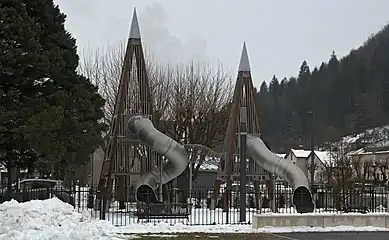 Tube slides in a playground