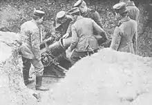 German soldiers loading a 25&nbsp;cm MinenWerfer, World War I