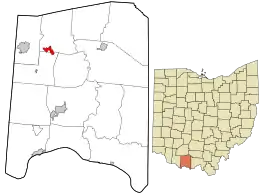 Location in Adams County and the state of Ohio.