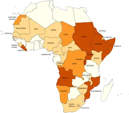 Africa's wars and conflicts, 1980–96&nbsp;&nbsp;Major Wars/Conflict (>100,000 casualties)&nbsp;&nbsp;Minor Wars/Conflict&nbsp;&nbsp;Other Conflicts