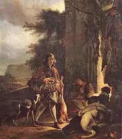 After the Hunt (1665), oil on panel, 44.7 × 34.5&nbsp;cm.,  Alte Pinakothek