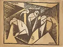 Albert Gleizes, 1915, Retour de Bois-le-Prêtre, wood engraving, 39 x 50&nbsp;cm, published in Le mot, n. 20, 1 July 1915