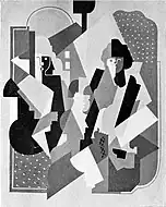 Albert Gleizes, c. 1920, Figures planes (Trois personages assis), dimensions approximately 126 x 100&nbsp;cm, location unknown. Exhibited Der Sturm, Berlin, 1921 (no. 927) and reproduced in Gleizes 1927, p.&nbsp;97