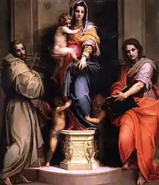 The Madonna surrounded by two men