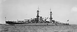 Hyperboloid mast towers were on the USS&nbsp;Arizona, underway circa 1917–1929, prior to refitting in 1929.