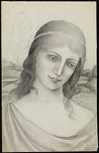 Bust of a woman in a landscape. Pencil on paper, 1910. Walters Art Museum, Baltimore.
