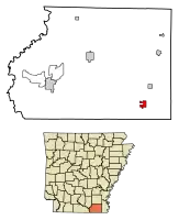 Location of Wilmot in Ashley County, Arkansas.