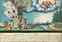 Folio 182. The fifth angel blowing his trumpet (Revelation 9:1–4)