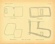 A group of four sketches showing burial shafts and chambers