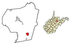 Location of Belington in Barbour County, West Virginia.