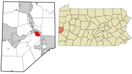 Location in Beaver County, Pennsylvania (left) and of Beaver County in Pennsylvania (right)