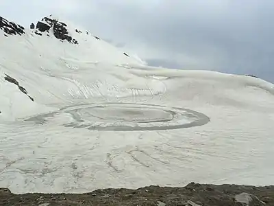 This is Bhrigu lake situated at approx. 14,200&nbsp;ft (4,300&nbsp;m) located near Rohtang Pass, Kullu in the Himalayas