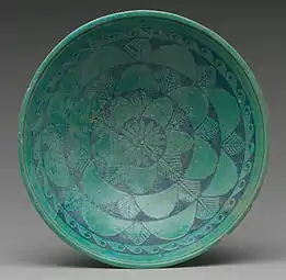 Bowl; 200–150&nbsp;BC; faience; 4.8 × 16.9&nbsp;cm; Metropolitan Museum of Art