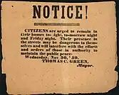 Broadside from mayor of Charles Town, Virginia, warning citizens to remain in their houses.