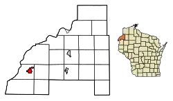 Location of Grantsburg in Burnett County, Wisconsin.