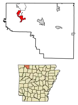 Location within Carroll County and Arkansas