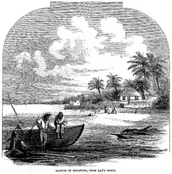 Etching of a view of Kingston Harbor from "Rae's Town" by W.E. Sewell, 1861