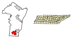 Location of Kingston Springs in Cheatham County, Tennessee.