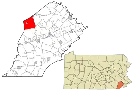 Location of Honey Brook Township in Chester County, Pennsylvania and of Chester County in Pennsylvania