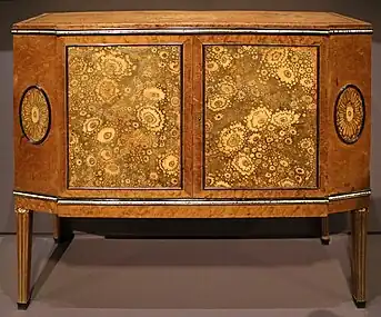 Chest of drawers, a highly simplified reinterpretation of the Louis XVI style; by Clément Mère; 1910; maple, ebony, leather and ivory; 87.5 x 96 x 37&nbsp;cm; Musée d'Orsay, Paris