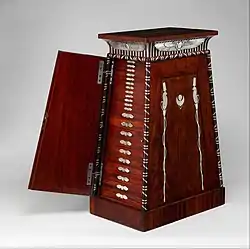 Egyptian Revival - Coin cabinet; 1809–1819; mahogany (probably Swietenia mahagoni), with applied and inlaid silver; 90.2 x 50.2 x 37.5&nbsp;cm; Metropolitan Museum of Art