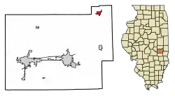 Location of Oakland in Coles County, Illinois.