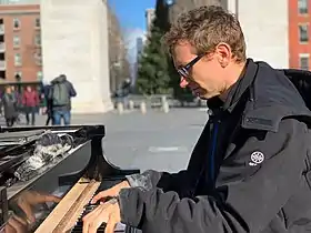 Huggins playing piano in Washington Square Park in January&nbsp;2019