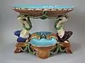 Centrepiece, 16.5 ins., coloured glazes, Revivalist in style, c. 1870.
