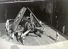An 1831 Sqn Corsair aboard Glory, off Rabaul, 1945.