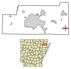 Location of Caraway in Craighead County, Arkansas.