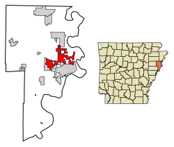 Location of Marion in Crittenden County, Arkansas.