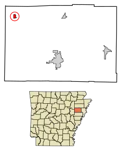 Location of Hickory Ridge in Cross County, Arkansas.