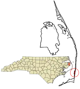 Location in Dare County and the state of North Carolina