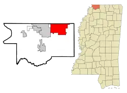 Location of Olive Branch in the State of Mississippi