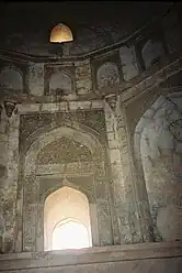 Inside view on walls and roof of the central hall of the Dilkhusha in the former Quli Khan tomb