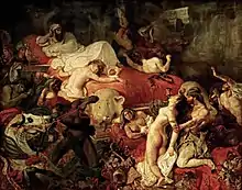 The Death of Sardanapalus; by Eugène Delacroix; 1827; oil on canvas; 3.92 × 4.96&nbsp;m; Louvre