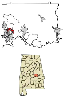 Location of Elmore in Elmore County, Alabama.