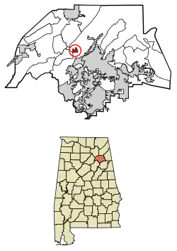 Location of Ridgeville in Etowah County, Alabama.