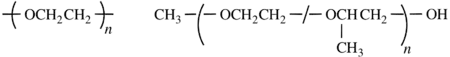 Poly[oxy(ethane-1,2-diyl)] (left) and α-methyl-ω-hydroxy-poly[oxirane-co-(methyloxirane)] (right).