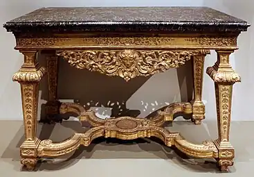 Pier table; 1685–1690; carved, gessoed, and gilded wood, with a marble top; 83.6 × 128.6 × 71.6&nbsp;cm; Art Institute of Chicago, US