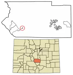 Location of the Cotopaxi CDP in Fremont County, Colorado.