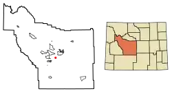 Location of Hudson in Fremont County, Wyoming.