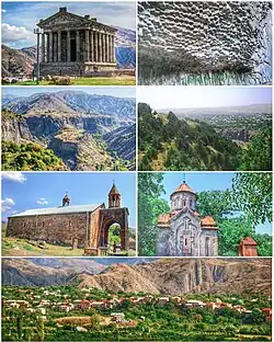 Landmarks of Garni, from top left:Garni Temple • Symphony of StonesGarni Gorge • Khosrov Forest Reserve Surb Astvatsatsin Church
• Mashtots Hayrapet General view of Garni